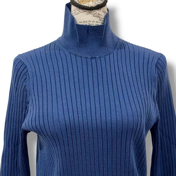 NWT Lafayette 148 Size XL Midnight Blue Wool Mock Turtleneck Sweater $698 - Picture 3 of 6